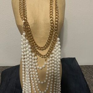 White pearl multi strand necklace